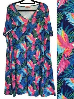 POPSY Tropical Parrot Print T-Shirt Dress with Pockets Size 18 US/ 22 UK
